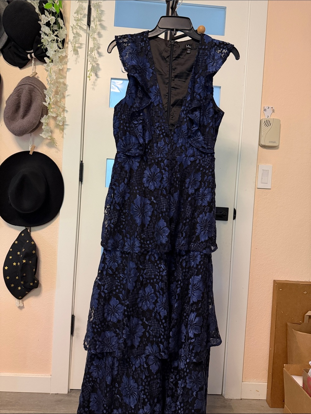 Elegant Navy Blue Lace Maxi Dress